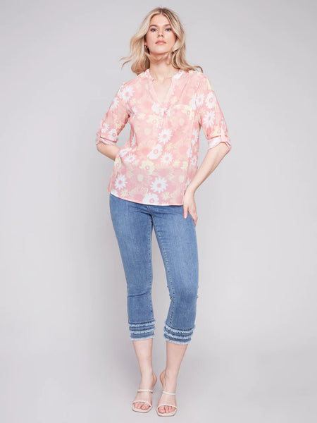 Printed Half-Button Blouse