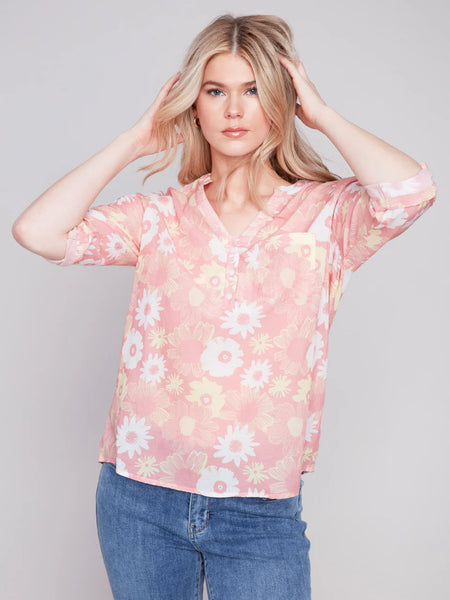 Printed Half-Button Blouse