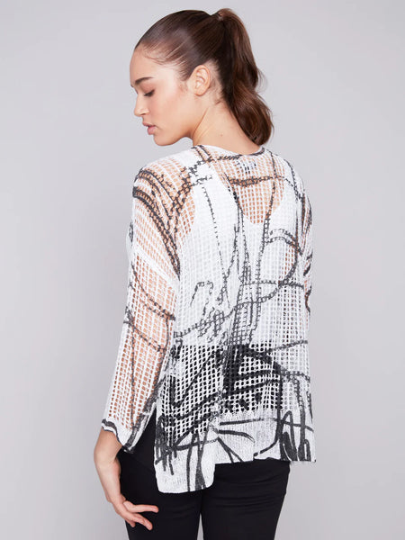 Printed Fishnet Crochet Sweater