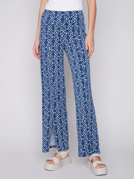 Printed Wide Leg Pants with Front Slits