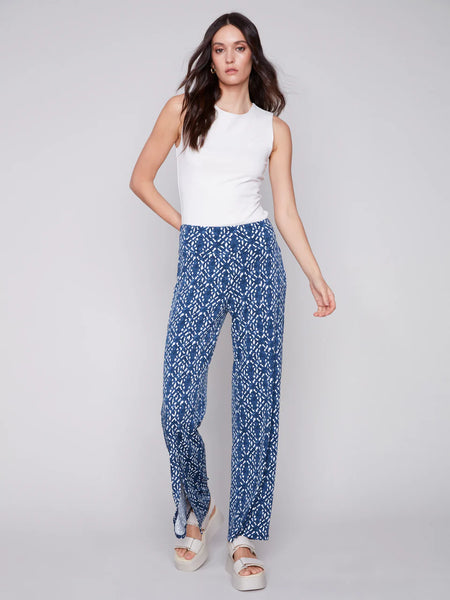 Printed Wide Leg Pants with Front Slits