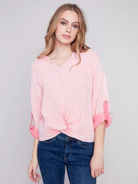 Bubble Cotton Blouse with Front Twist