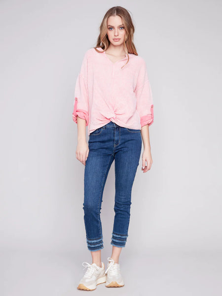 Bubble Cotton Blouse with Front Twist