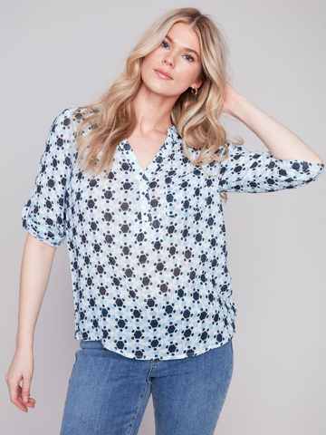 Printed Half-Button Blouse