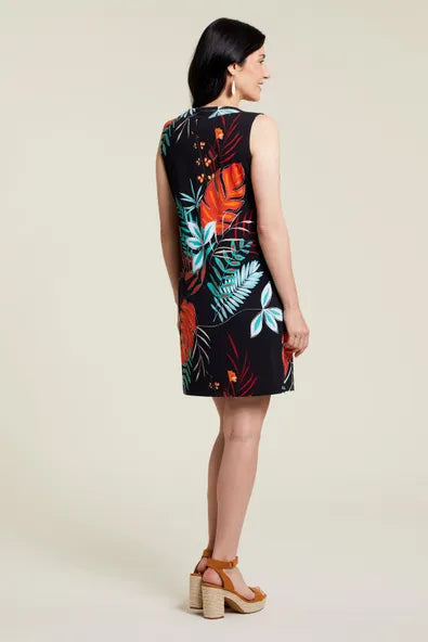 Tropical Printed Notch Collar Dress