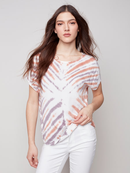 Tie Dye Short Sleeve Round Neck Rayon Top