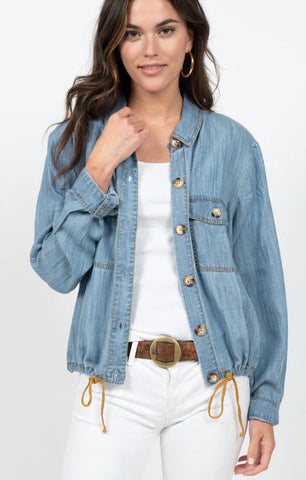 Drawstring Denim Shirt Jacket