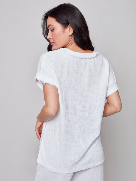 Short Sleeve V Neck Cotton Top