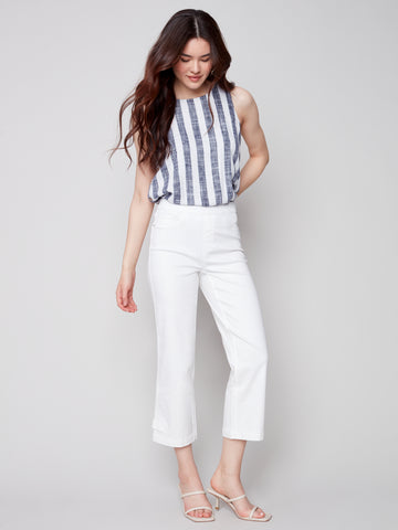 Pull On Denim Pant with Side Button Detail