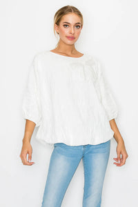 Walynn Woven Top with Pearl Ribbon Now