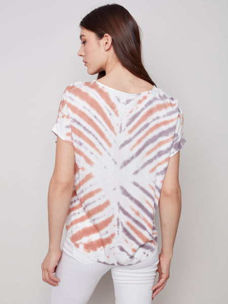 Tie Dye Short Sleeve Round Neck Rayon Top