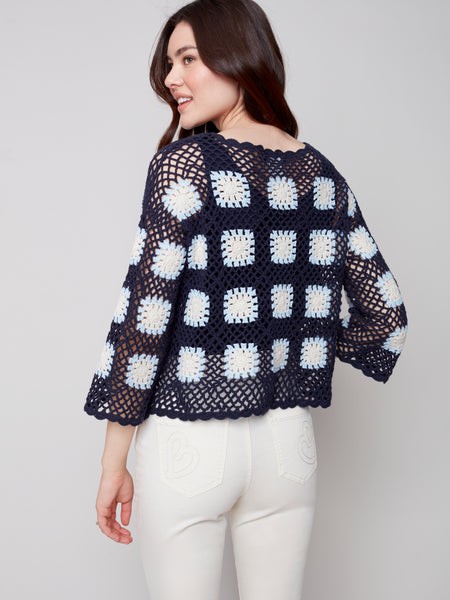 Three-Quarter Granny Square Crochet Sweater