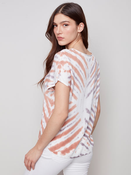 Tie Dye Short Sleeve Round Neck Rayon Top