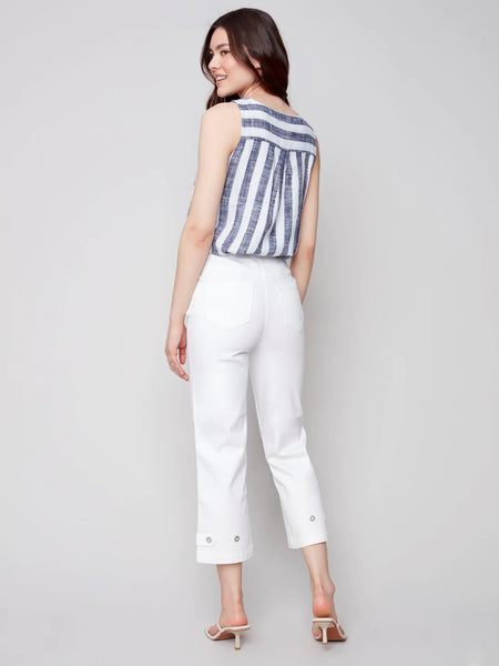 Cropped Pull-On Twill Pants with Hem Tab