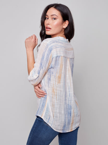 Printed Roll Up Sleeve Blouse