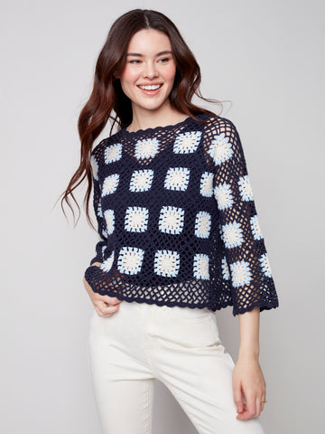 Three-Quarter Granny Square Crochet Sweater