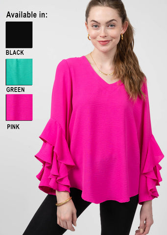 Ruffled Sleeve V-Neck Top